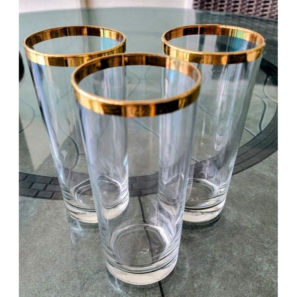Anchor Hocking Set 3 Gold Trim 6" Tall Water Glasses